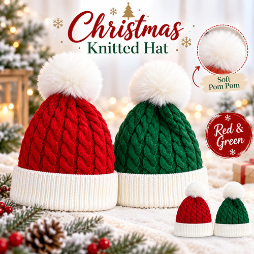 Christmas knitted hat fluffy - christmas,